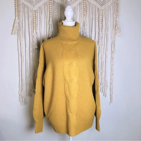 NWT Mustard Cableknit Turtleneck Sweater - Picture 8 of 14